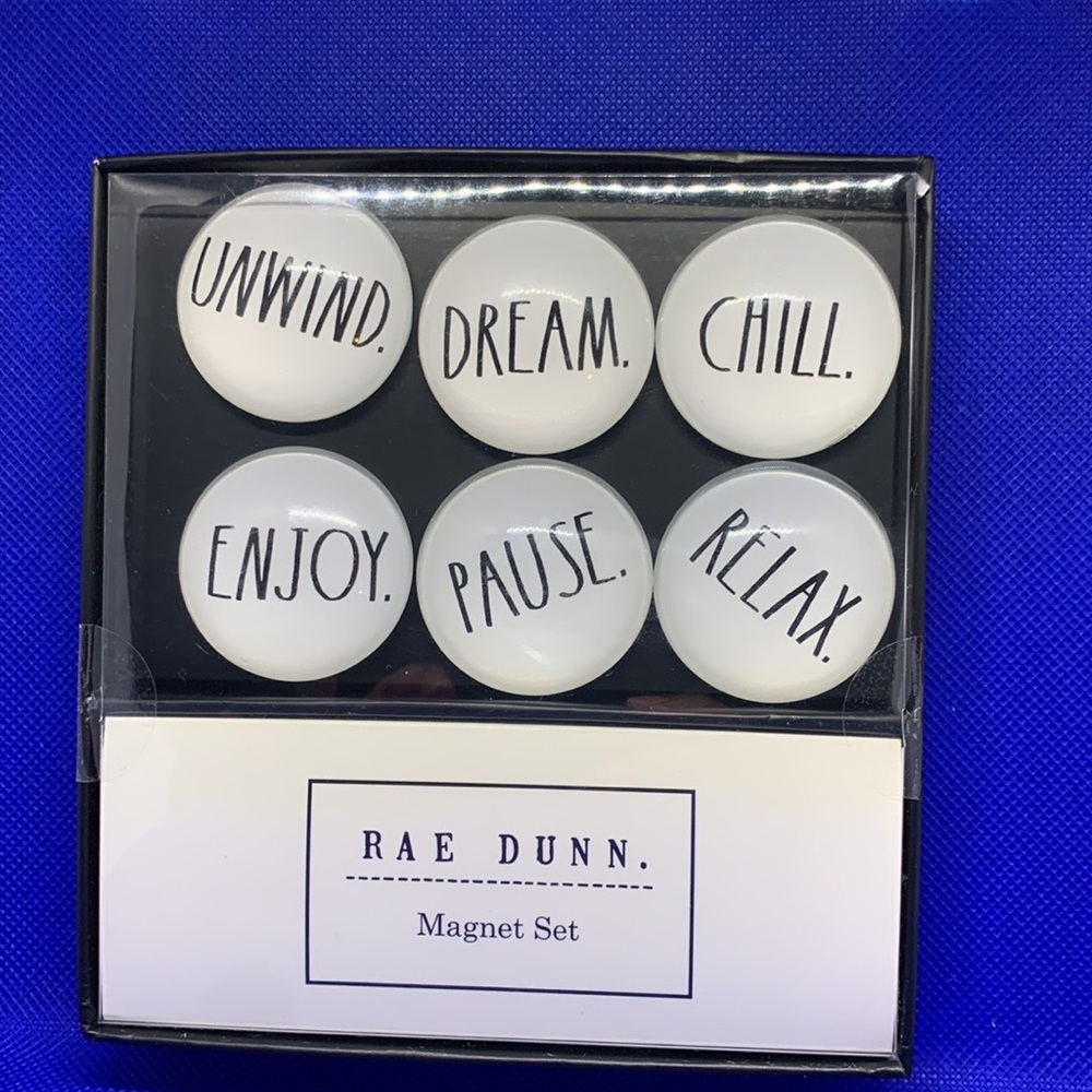 🐝 MAGNETS-RAE DUNN. UNWIND, DREAM, CHILL, ENJOY, PAUSE, RELAX. 6 piece se…